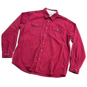 Wrangler Mens XL Long Sleeve Button Down Shirt Burgundy Cotton Twill Workwear